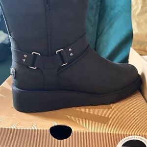 UGG Black Waterproof Leather Maddox Boot with silver buckles